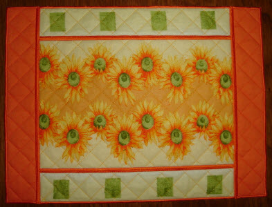 quilted placemat made in the hoop sunflowers