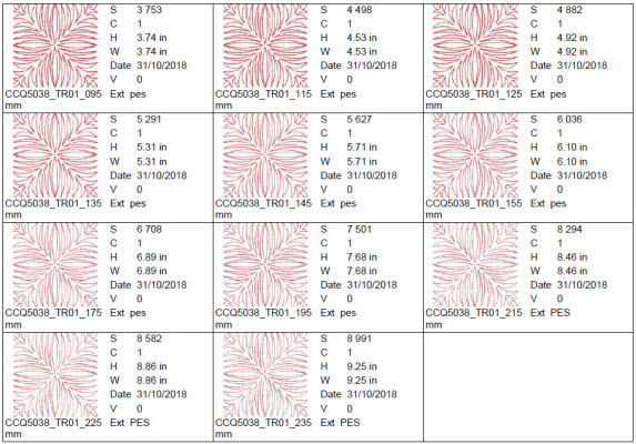 decorative quilting - quilt in the hoop design sizes
