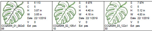 Sizes and stitch count