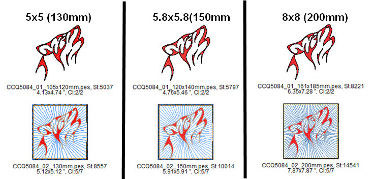 wolf designs sizes