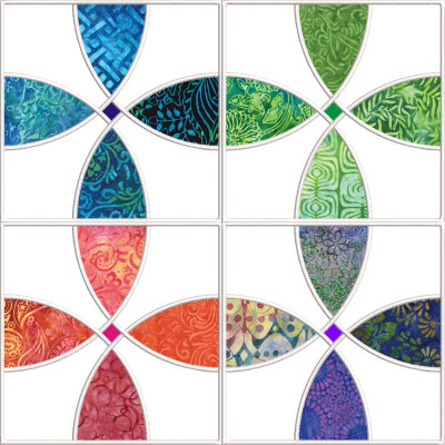 flowering snowball quilt in the hoop multiple colours