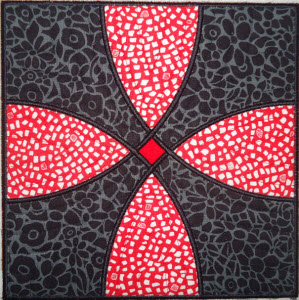 flowering snowball quilt square red and black